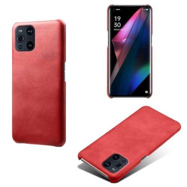 Imagem de Capa para OPPO Find X3,Proteção contra quedas,Casca de volta de cor sólida simples,Design de couro de imitação de plástico-Red