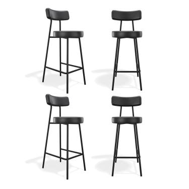 Imagem de Kit 04 Banquetas Alta Cozinha Kobe Estofada com Encosto Couríssimo Preto - Desk Design