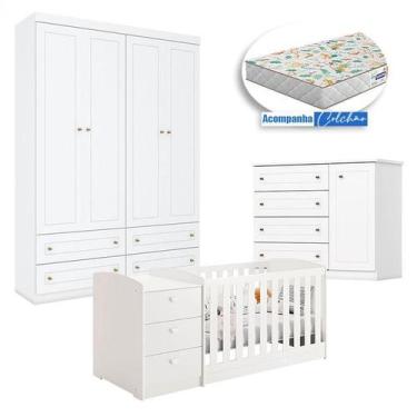 Imagem de Quarto Infantil Americano 4 Portas e Berço Multifuncional Atlanta Bran