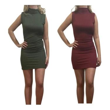 Imagem de KIT C/2 Vestidos Gola Alta Canelado - Emporio J, Militar, Vinho, Unico