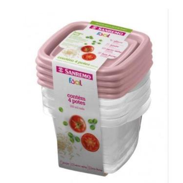 Imagem de Kit 4 Potes Alimentos Quadrado 200 Ml Transparente Sanremo