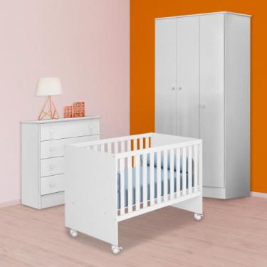 Imagem de Infantil Berço Retro, Guarda Roupa 3P 2G e Cômoda 4G Branco - Qmovi