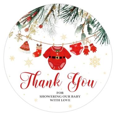 Imagem de Whaline 100 peças de roupas de chá de bebê de Natal adesivos de agradecimento de 5 cm vermelho Papai Noel roupas de bebê adesivos adesivos adesivos para decoração de festa de aniversário de inverno