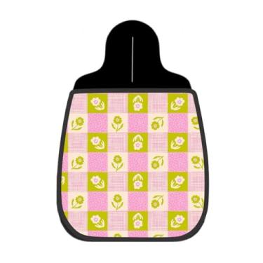 Imagem de Lixeira De Carro Organizador Lixinhocar Flores Xadrez Rosa e Verde