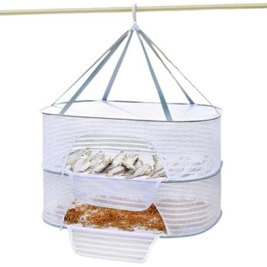 Imagem de Eubeneortho Prateleira de secagem, rede dobrável para pendurar com zíperes, cesta de secador, para frutas, sementes, legumes, peixe ou roupas, boneca (2 camadas)