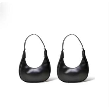 Imagem de Conjunto com 2 Bolsas Femininas de Ombro Estilo Baguete Meia-Lua em Couro – Design Elegante e Moderno com Fecho de Zíper (Preto/Preto)