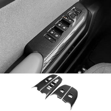 Imagem de JUIVEEL Tampa do painel do interruptor da janela interior do carro, tampa do botão de controle de vidro da porta lateral compatível com acessórios Kia K4 2025 (estilo fibra de carbono)