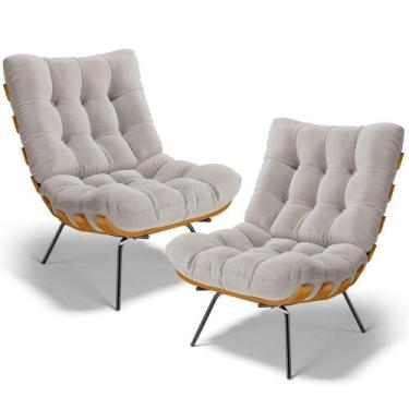 Imagem de Kit 2 Poltronas Decorativas Sala De Estar Costela L02 Bouclê Creme - L