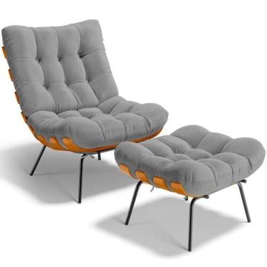 Imagem de Poltrona Costela L02 Com Puff Sala De Estar Bouclê Cinza - Lyam Decor