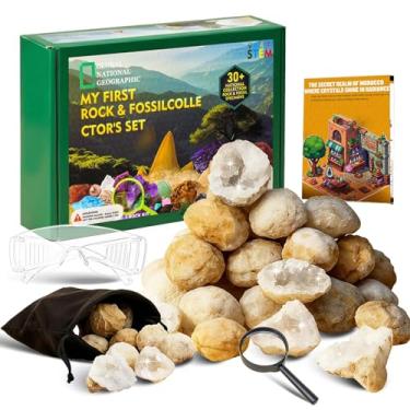 Imagem de Runyangshi 25 Pcs Morocco Geode Break Your Own Kit - 1.18-1.57 in Natural Geodes with Magnifying Glass, Safety Goggles, Velvet Bag, Instruction Guide, STEM Science Kit for Rock Enthusiasts