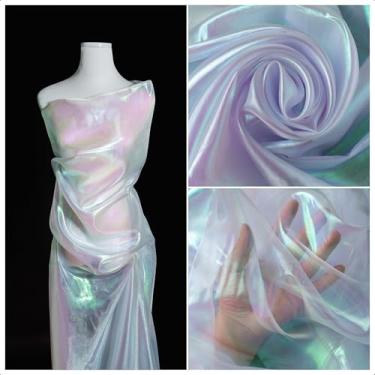 Imagem de Tecido de organza transparente iridescente - 3,3 jardas de comprimento, 149 cm de largura - para bricolage, artesanato de costura, decorações de casamento e festa, tule, gaze, borda decorativa de