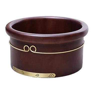 Imagem de Balde de madeira para banho de pés com tampa Balde de banho vertical para pés de forma única lavatório doméstico para spa, sauna, imersão, balde de madeira para pés spa A (A)