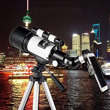 Imagem de Telescópio refrator de astronomia de 70 mm com tripé ajustável, HD à prova d'água com pouca luz, adaptador para smartphone, mochila e filtro de lua
