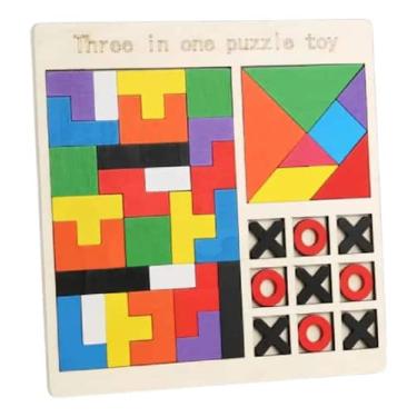 Imagem de Brinquedo Educativo 3 Em 1 Infantil Tetris Jogo da Velha Puzzle Em Mad