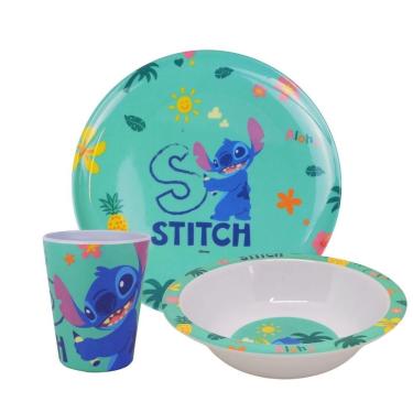 Imagem de Kit Refeição Infantil Melamina Stitch Disney 3 Peças Prato, Tigela E Copo - Tuut