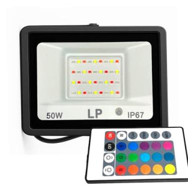 Imagem de Refletor LED RGB 50W Bivolt IP67 com Controle  Iluminação Colorida par