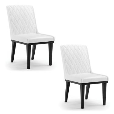 Imagem de Cadeira Sala de Jantar Base Madeira Preto kit 2 Sofia Sintético PU Branco D03 - D'Rossi