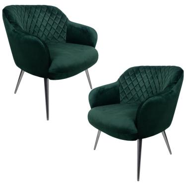 Imagem de Kit 2 Poltronas Decorativas Kitana Pés Polido Palito Veludo Verde - Gran Belo
