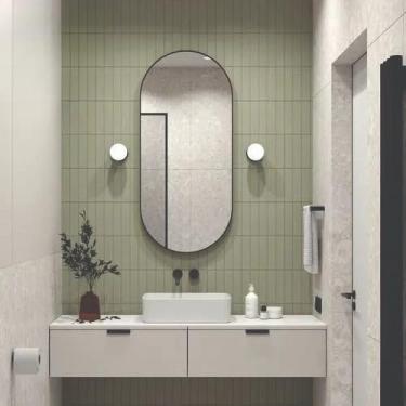 Imagem de Espelho Oval Grande Decorativo Corpo Inteiro 1,10X50 borda de couro + suporte duplo para instalação (PRETO OVAL 1,10)