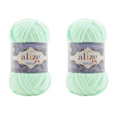 Imagem de Cobertor de bebê Alize Velluto 100% micropoliéster de veludo lote de 2 skn 150 jardas 2 x 100 gramas, peso do fio: super volumoso (464 - verde espuma do mar)