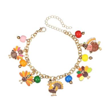 Imagem de MMIUAEG Pulseira de Dia de Ação de Graças Abóbora Peru Folha de Bordo Peru Esquilo Pinha Abóbora Pulseira Ajustável para Mulheres Joias de Outono e Férias, Medium, Zinco, Sem Pedra Preciosa