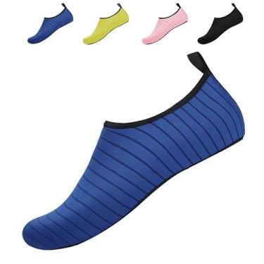 Imagem de Sapatos aquáticos para homens e mulheres, sapatos descalços portáteis sem cadarço, meias aquáticas, praia, natação, ioga, para uso ao ar livre, verão, piscina, Azul, 8-9 Women/7-8 Men