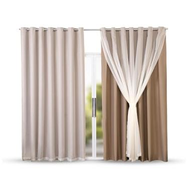 Imagem de Cortina Blackout com Voil Forro para Quarto e Sala de Estar Decoração Casa Blecaute Elegante(Bege,6,00X2,70m)