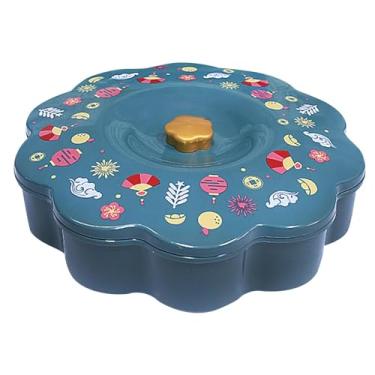 Imagem de FytStycale Bandeja de Servir Dividida com Tampa, Caixa de Lanche Tradicional Chinesa, Pratos de Lanche para O Festival Da Primavera, Biscoitos de Ano Novo, Salsi, Azul