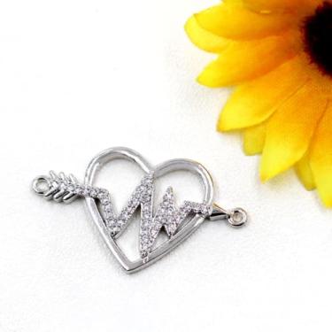 Imagem de Conector de joias de batimento cardíaco com pingente de coração pulsante, banhado a platina, preto ou ouro rosa, conector de ritmo cardíaco em zircônia cúbica para joias DIY C1160, Medium, Latão, Sem