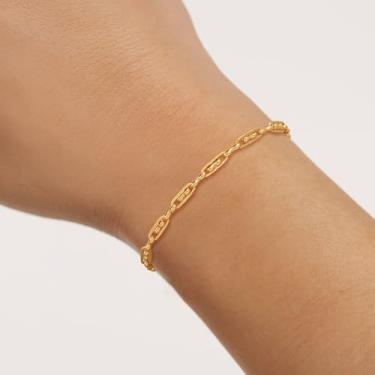 Imagem de Pulseira de elos para mulheres, delicada, banhada a ouro 18 k, linda pulseira de elos de corrente minúscula, presentes para mulheres, Medium, Latão, Sem Pedra Preciosa