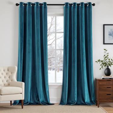 Imagem de ANRODUO Cortinas de veludo azul pavão de 267 cm de comprimento, blecaute, isolamento térmico, à prova de som, cortinas de escurecimento de quarto, cortinas de janela com ilhós para quarto, sala de