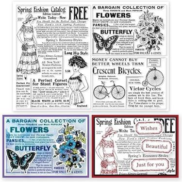 Imagem de Carimbos transparentes com fundo de jornal vintage, retrô, borboleta, estampados, selos, selos transparentes de silicone para fazer scrapbooking e cartões, decoração de artesanato de papel
