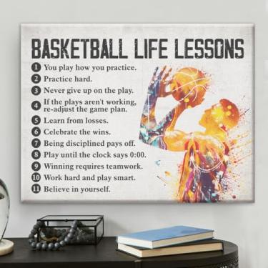 Imagem de Pôster de basquete arte de parede em tela para decoração de casa lições de vida de basquete inspiradoras pintura em tela presentes para homens 20 x 25 cm