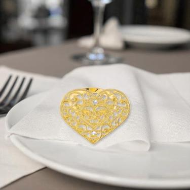 Imagem de Generic 1 peça de anéis de guardanapo coração de diamante falso aço inoxidável dourado