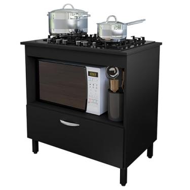 Imagem de Balcão de cozinha compacto 4 ou 5 fogões top 1 porta e forno(PRETO)