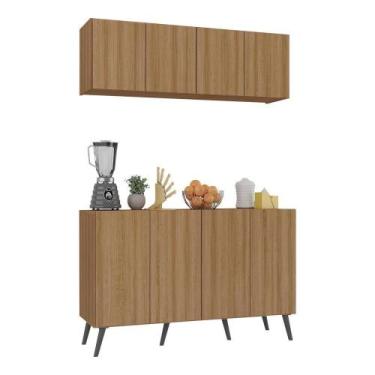 Imagem de Kit Armário Cozinha Aéreo Balcão 4 Portas Retrô Mp2170 Rustic/preto - 