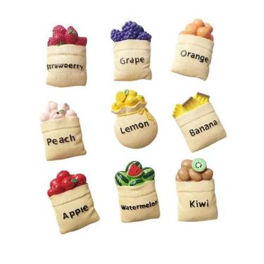 Imagem de Ímãs de geladeira, resina 3D, 9 peças, sacos de frutas, frutas realist