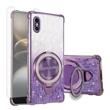 Imagem de Asuwish Capa de celular magnética para iPhone Xs Max com protetor de tela de vidro temperado e anel híbrido com glitter, suporte rígido i X XR Xsmax 10x SX Xmax 10xs 10s 10 Plus Xmaxs feminino roxo