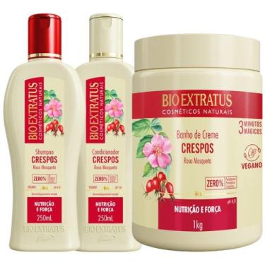 Imagem de Kit Crespos 1 Shampoo 1 Condicionador 250ml 1 Banho 1kg Bio Extratus -