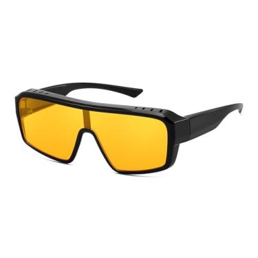 Imagem de FEISEDY Óculos de sol quadrados grandes para homens e mulheres, óculos escuros inteiros, dirigir ao ar livre B0332, Preto/Amarelo, 71mm