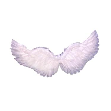 Imagem de Colaxi Asas de anjo em penas para festas infantis, baile de máscaras, meninas, 60 cm x 35 cm, Branco