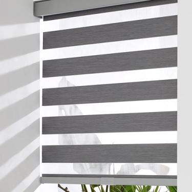 Imagem de Persianas Zebra Bricurtex sem fio com filtro de luz cinza escuro 90x18