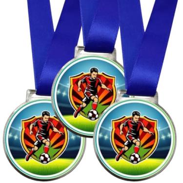 Imagem de Kit 15 Medalhas Para Futebol Premiação Jogadores de Esportes Campeão 50mm Com Fita Azul