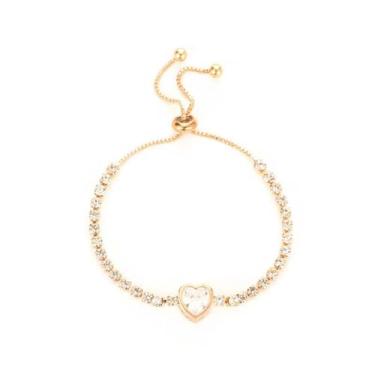 Imagem de Pulseiras femininas de elos de tênis na moda com pingente de coração com strass pulseira de corrente fina pulseiras douradas delicadas joias presentes para mulheres, One Size, Metal, Sem Pedra