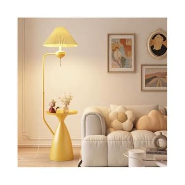 Imagem de Luminária de chão Candeeiro de pé moderno para sala estar, candeeiro mesa lateral ferro com abajur tecido, candeeiros, altos para quarto e escritório(Yellow)