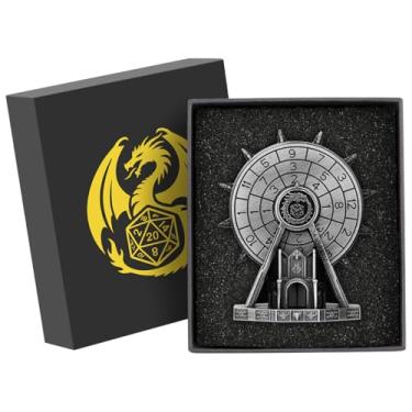 Imagem de LULLEA Metal Dice Spinner– Ferris Wheel Style Polyhedral RPG Spinner with Dragon Crest, Tabletop RPG Accessory, Fantasy DM Gift for Gamers, Silver with Gift Box