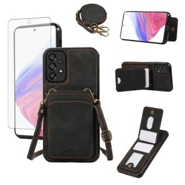 Imagem de Asuwish Capa de telefone para Samsung Galaxy A52/A52S 5G Capa carteira com protetor de tela de vidro temperado e alça de pulso transversal de couro flip porta-cartão celular A 52 S 4G G5 52A S52 52S