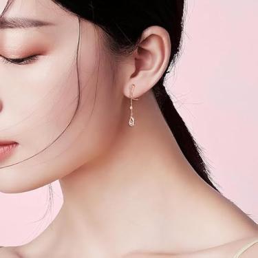 Imagem de Brincos pendentes com clipe para mulheres, pedra do mês de novembro, hipoalergênicos, não perfurados, sem dor, Medium, Cobre, cria morganita