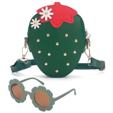 Imagem de LJCTULY Bolsa de morango para meninas - Bolsa tiracolo infantil em forma de fruta com rebites - Presente de aniversário, Verde