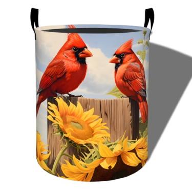 Imagem de amepay Cesta de roupa suja rústica cardinal, tecido Oxford dobrável com estampa de girassol, cesto de roupas sujas à prova d'água com alças, organizador de brinquedos para banheiro, quarto, dormitório